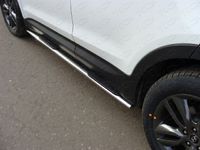 Пороги овальные с накладкой 75х42 мм для Hyundai Santa Fe (2012 -) HYUNSF12-07
